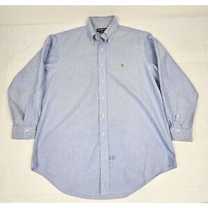 Ralph Lauren Mens Shirt 17-34 Button Down‎ Blue 100% Cotton Long Sleeve.